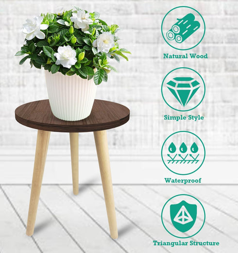 Tuohours 18IN Tall Plant Stand Holder for Indoor Planters, Mid Century Small Round Wood Table for Living Room Corner