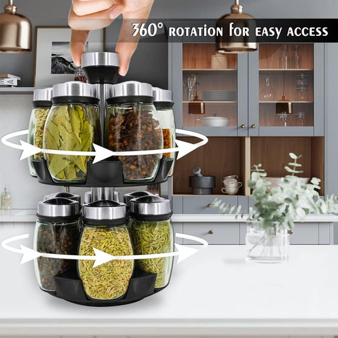Kylinbigda Countertop, 12 Revolving Spice Rack Organizer Spinning Spice Storage Rack Tower Organizer with Empty Jars