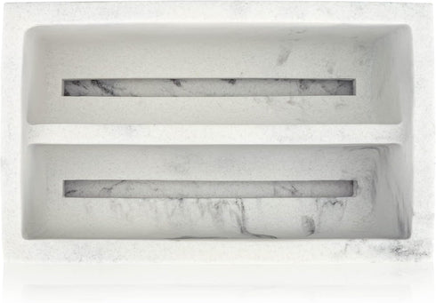Modern White Marble Kitchen Sponge Organizer with Drain Tray