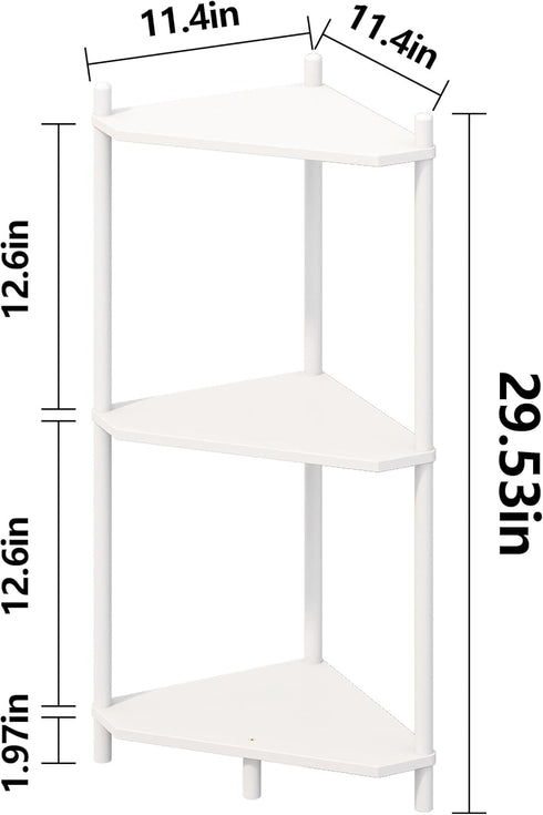 Wisuce Essentials 3 (White3 Corner Shelf Stand - Tier Bamboo Small Corner Bookshelf for Office Kitchen Bedroom Plant