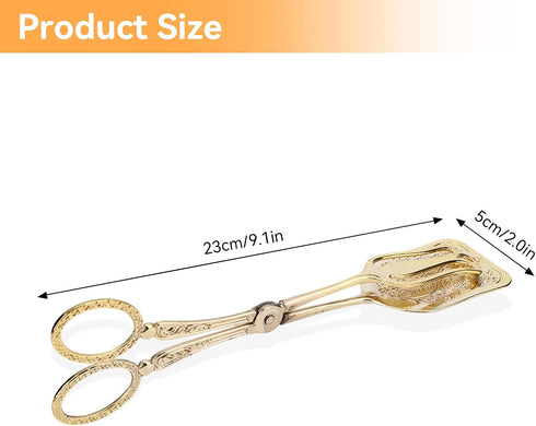 Gold Serving Tongs, Zinc Alloy Bread Clip Salad Food Tongs for Serving Food, 23cm/9.1in X 5cm/2.0in (Gold)