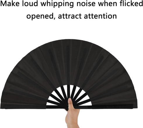 Maitys 2 Pcs Large Clap Fans for Line Dancing, 13 Inches Folding Hand Rave Fan, Black Simple Pattern