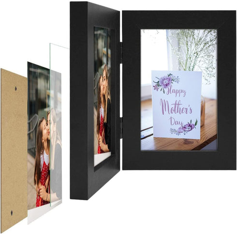 Frametory 4x6 Double Picture Frame Hinged Photo Frames for Desktop (Black, 4x6 Double)