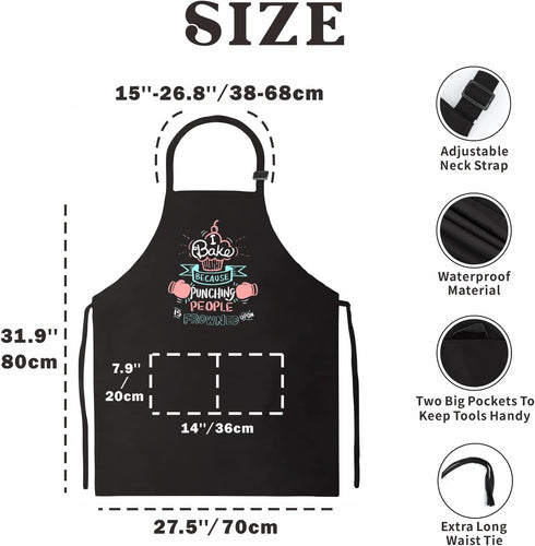 Funny Baking Aprons for Women Men, Cute Kitchen Cooking Aprons with 2 Pockets - Birthday Housewarming Gifts
