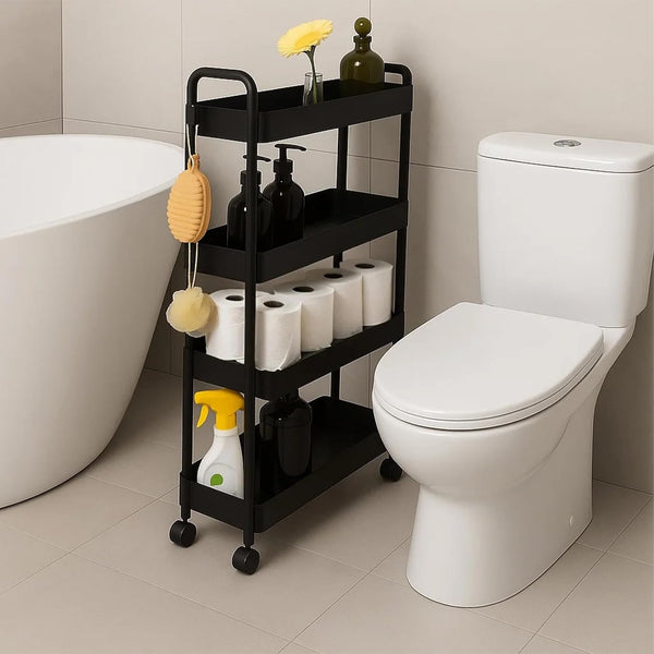 ShellKingdom 4 Tier Bathroom Storage Organizer, Toilet Paper Holder, Slim Rolling Storage