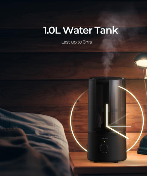 raydrop Cool Mist Humidifiers for Bedroom, 1.0L Quiet Ultrasonic, Space-Saving, Filterless, Auto Shut Off (0.26 Gallon,