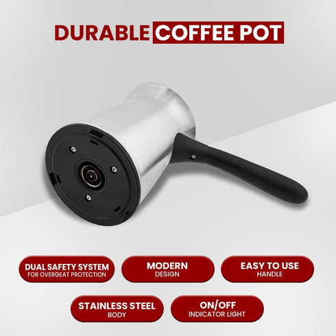 Marado Arabic/Turkish Foldable Portable Electric Coffee Pot, Stainless Steel, up to 5 cups