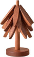 Heaocv Walnut Tree Table Mat,Wooden Table Mat Tree,Foldable Trivets for Hot Dishes,Non-Slip Heat Insulated Folding Wood