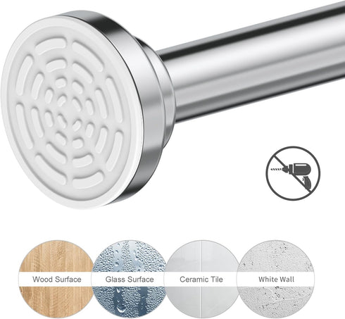 Ausemku Shower Curtain Rod Tension - 26-76 Inch Non-Slip Spring Tension Curtain Rod for Bathroom Kitchen (Silver)
