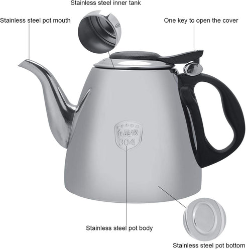 Tea Kettle Stovetop, 1.5L Stainless Steel Teapot with Heat Resistant Handle for Tea & Coffee (1.5L)