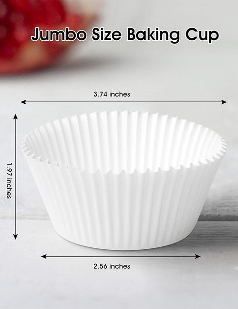 Jumbo White Cupcake Liners, Greaseproof Paper 200-Count Muffin Baking Cups for Wedding Birthday Celebration Occasion