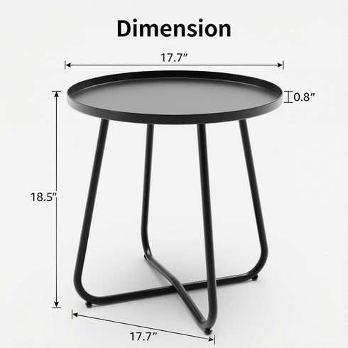 18" Outdoor Side Table, Indoor & Outdoor Round Patio Side Table, Small Metal Side Table for Porch, Balcony, Living