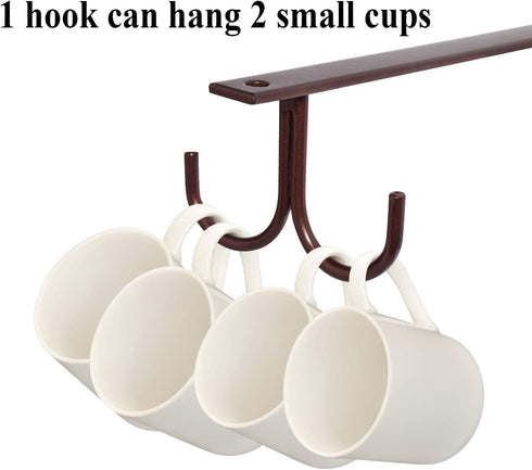 Mocoum Under Cabinet Mug Rack, Rustic Organizer Rack with 12 Hanging Hooks for Mugs, Coffee Cups (Brown-3 Pack)