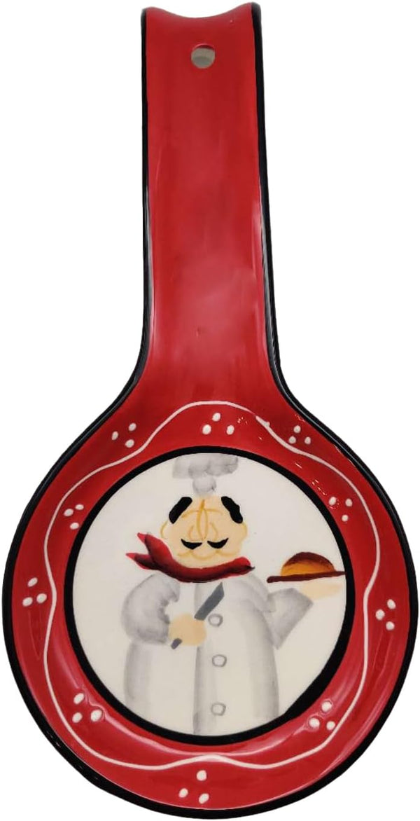 Colorful Plump Bistro Chef Ceramic Spoon Rest, Utensil Holder for Kitchen Counter, Spoon, Ladle, Spatula Decor