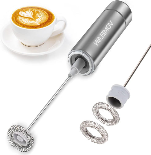 Milk Frother Handheld, Battery Operated Foam Maker for Coffee, Portable Drink Mixer with 2 Stainless Steel Whisk Heads,