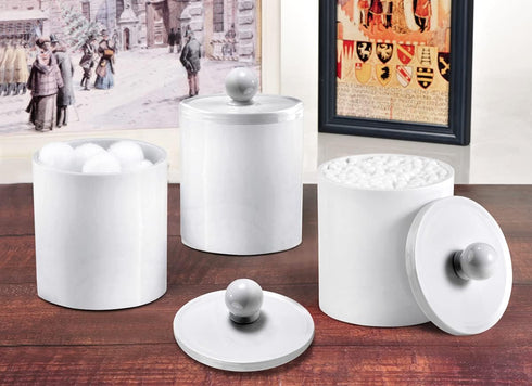SheeChung Plastic Acrylic Bathroom Vanity Canister Jars with Lid for Qtip Holder Makeup Organizer (White)
