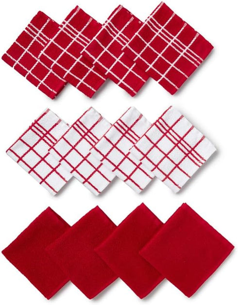 Encasa Terry Cloth Dish Towel Set | 12x12 in Super Absorbent Kitchen Towels for Drying and Cleaning - Pack of 12 Terry