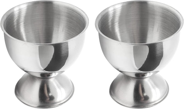 Qjaiune 2pcs Silver Egg Cups Stainless Steel Egg Holder, Soft Boiled & Hard