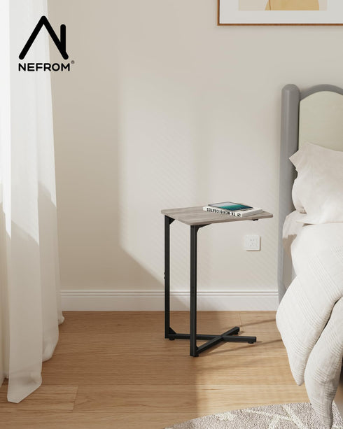 NEFROM ET-X-GY1 C-Shaped End Table, Small Couch Side Table, Sofa TV Tray Table for Living Room, Bedroom, Bedside