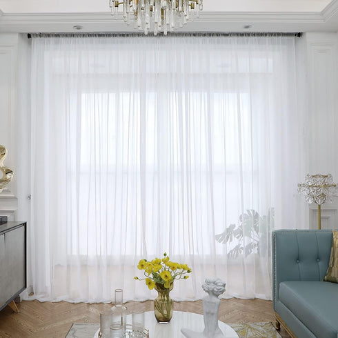 ABCHOME Sheer White Curtains, 84 Inches Long, 2 Panels, Available in 15 Colors for Bedroom, Living Room