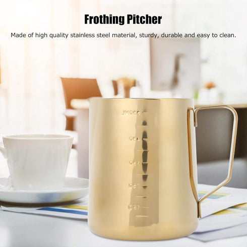 Thickened Gold Stainless Steel Coffee Milk Frothing Cup Pitcher Jug with Scale, 2#