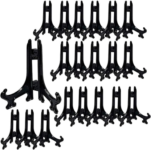 BANBERRY DESIGNS Black Folding Display Easels, Pack of 20 Curved Stands, Hinged Table Card Holders, 3" High