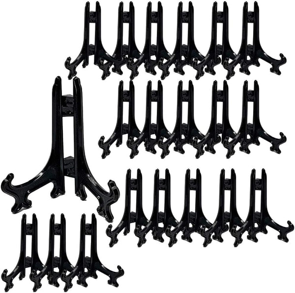 BANBERRY DESIGNS Black Folding Display Easels, Pack of 20 Curved Stands, Hinged Table Card Holders, 3" High
