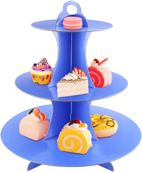 3 Pack 3-Tier Colorful Round Cardboard Cup Cake Holder Stand, Reusable Dessert Tower for Events