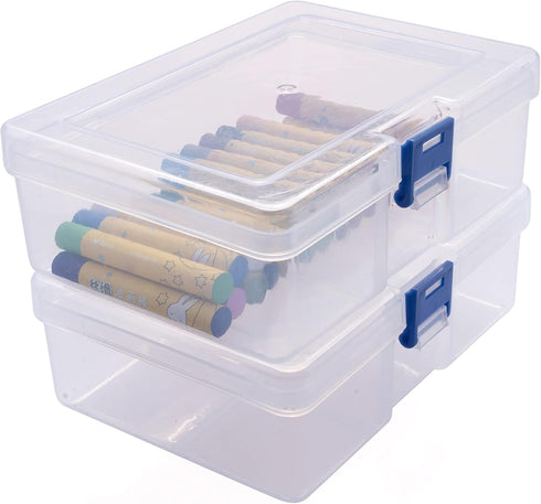 CHILDHOOD 2 Pack Clear Plastic Clip Box, Small Crayon Box Containers with Lids, 6.5 x 4.5 Inches