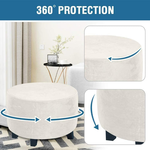 Velvet Round Ottoman Slipcover - Ottoman Covers, Footstool Protector, Storage Stool - Stretch with Elastic Bottom, Real