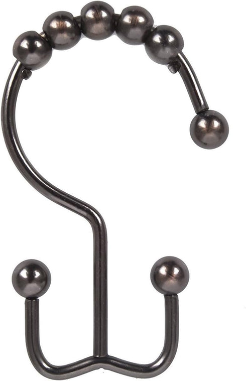 Metal Double Glide Roller Shower Curtain Hooks Rings - 100% Stainless Steel, Set of 12, Oil Rubbed Bronze