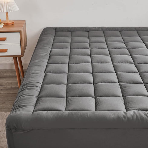 Mattress Pad Cover with 18” Deep Pocket - Fits Up to 8”-21” Cooling Bed Topper, Soft and Breathable Cover, Gray, Queen