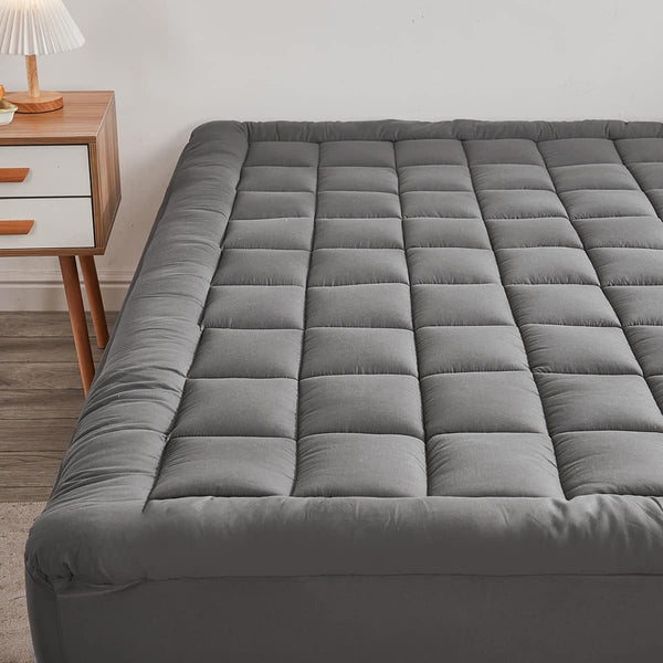 Mattress Pad Cover with 18” Deep Pocket - Fits Up to 8”-21” Cooling Bed Topper, Soft and Breathable Cover, Gray, Queen