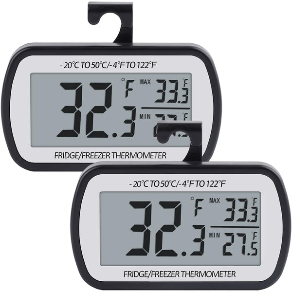 Digital Refrigerator Thermometer with Magnetic Back, Large LCD, Easy to Read (Black-2 Pack)
