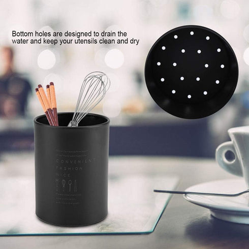 Kitchen Utensil Holder, 3.9x5.1in Utensil Holder for Kitchen Counter Stainless Steel Utensil Holder Spoon Holder Black Utensil Holder Cooking Utensil Holder with Drainage Holes