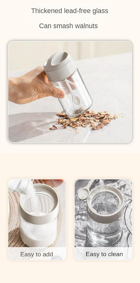 2 Piece Spice Jars with Airtight Lid and Spoon, 8.8oz Glass Condiment Pot for Kitchen Counter
