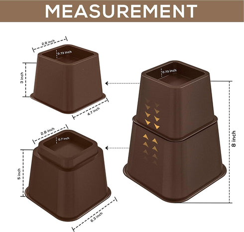 Utopia Bedding Adjustable Bed Furniture Risers - Elevation Heights 3, 5 or 8 Inch Heavy Duty Risers (Set of 8, Brown)