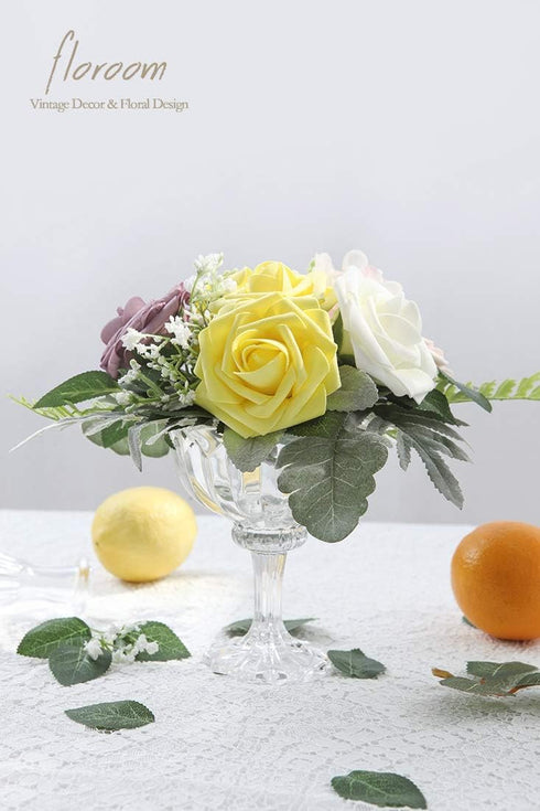 Floroom Artificial Flowers 25pcs Real Looking White Foam Fake Roses with Stems for DIY Wedding Bouquets