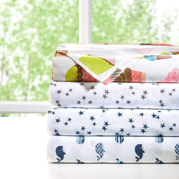 Mi Zone Printed Queen Sheets, Casual Microfiber Bed Sheets, Cool Navy 4-Piece Set with Flat, Fitted Sheet & 2