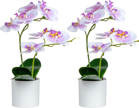 XONOR 2 Pieces Artificial Orchid Flowers, Potted Fake Orchids with Plastic Vase for Home Decor, Office, Wedding