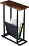 FLYJOE Narrow Side Table with PU Leather Magazine Holder Rustic Slim Little