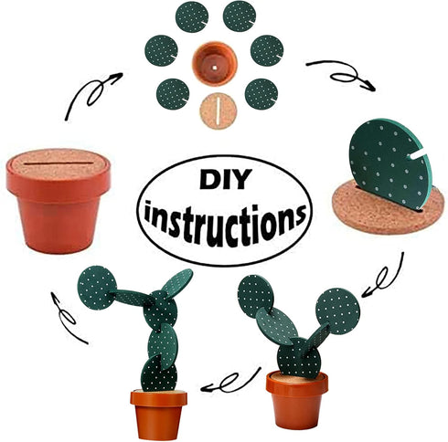 Cactus Coasters Set of 6 DIY Funny Drink Coasters with Flowerpot Holder, Novelty Gifts for Home Bar Decor (Green)