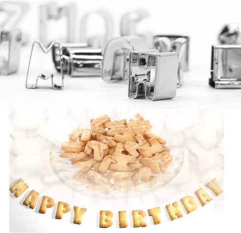 Alphabet Cookie Cutters Cake Letters Set of 26 Pieces Stainless Steel Molds for Fondant, Biscuit, Cake, Fruit, Dough