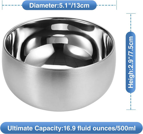 2pcs Double-wall Vacuum Insulated Stainless Steel316# Bowl, Anti-shatterproof Soup Bowl,Appetizer Snack Bowl,Ice Cream Bowl,Lightweight Salad Bowl.Capacity 500ml.Diameter 5.1 inches by luvtree