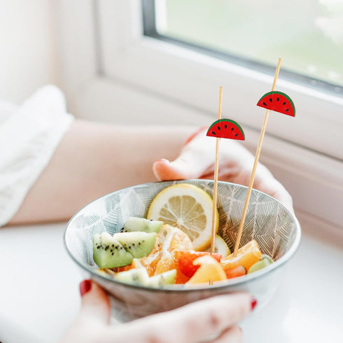 PuTwo Cocktail Picks, Handmade Bamboo Toothpicks, 100pcs 4.7” in Watermelon Decor