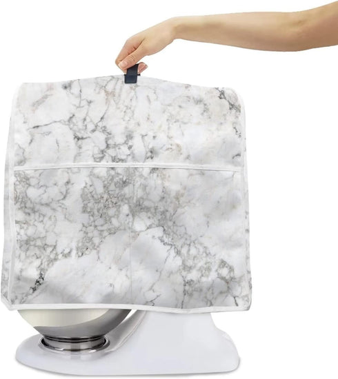 Stand Mixer Cover Compatible with Kitchen Aid Mixer, White Marble Print Kitchen Appliance Dustproof Covers with Pockets, Fits All Tilt Head & Bowl Lift Models Mixers