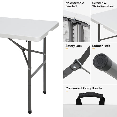 4ft ZENY Portable Folding Table Plastic Indoor Outdoor Picnic Party Camp Dining Table with Handle, White