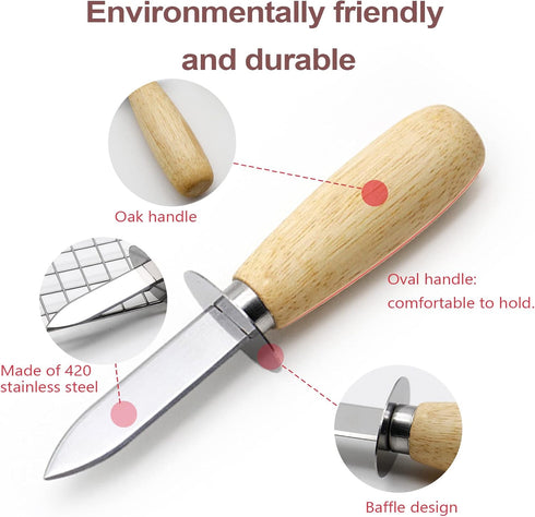 Oyster Shucking Knife Set of 2 Stainless Steel Knives and 2 Pairs Level 5 Cut-Resistant Gloves
