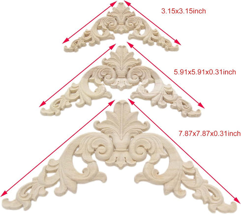 Wood Carved Applique, 4 Pack Decorative Wood Trim, 3.15x3.15inch Unpainted Appliques for Furniture Decor Decal