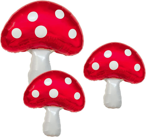 CYMYLAR 3PCS 31'' Mushroom foil balloons. Mushroom decor- Alice in Wonderland theme party decoration, Mushroom birthday